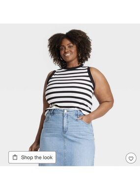 Ava & Viv Black and White Striped Sleeveless Tank